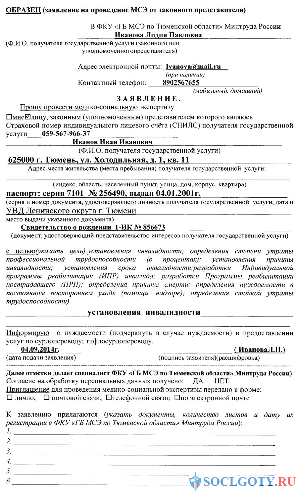 Образец анкеты на группу инвалидности